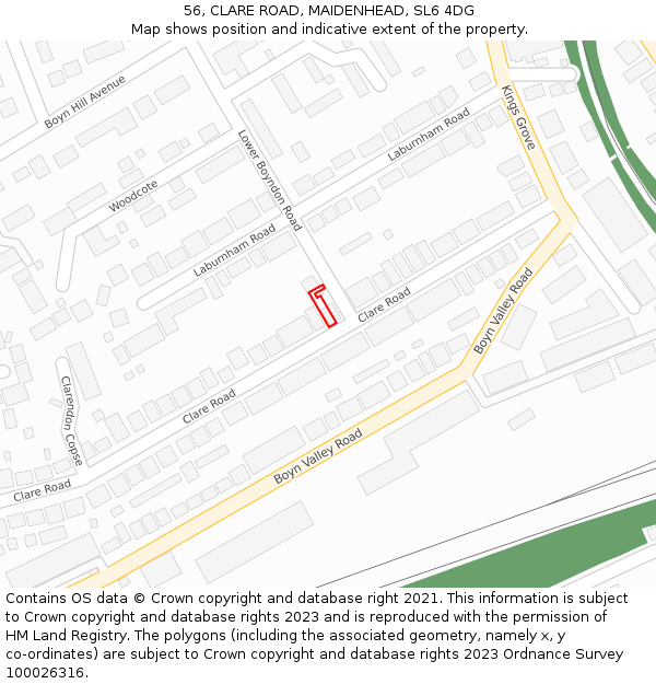 56, CLARE ROAD, MAIDENHEAD, SL6 4DG: Location map and indicative extent of plot