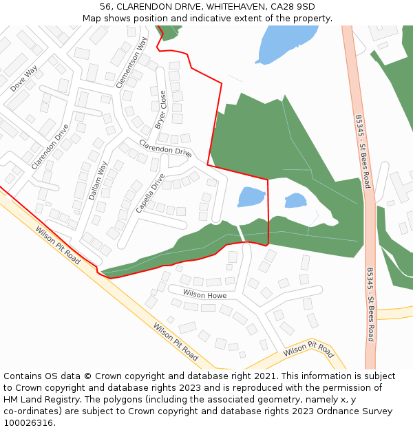 56, CLARENDON DRIVE, WHITEHAVEN, CA28 9SD: Location map and indicative extent of plot