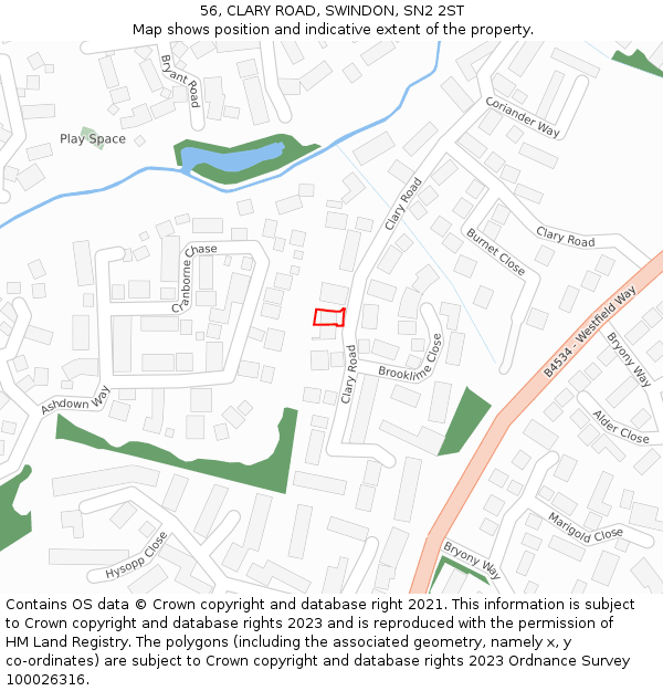 56, CLARY ROAD, SWINDON, SN2 2ST: Location map and indicative extent of plot