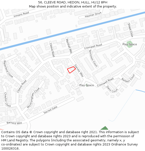 56, CLEEVE ROAD, HEDON, HULL, HU12 8PH: Location map and indicative extent of plot