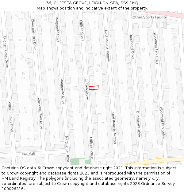 56, CLIFFSEA GROVE, LEIGH-ON-SEA, SS9 1NQ: Location map and indicative extent of plot