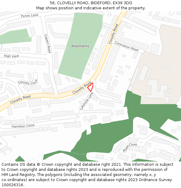 56, CLOVELLY ROAD, BIDEFORD, EX39 3DG: Location map and indicative extent of plot