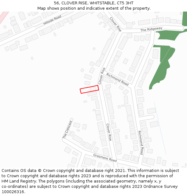 56, CLOVER RISE, WHITSTABLE, CT5 3HT: Location map and indicative extent of plot