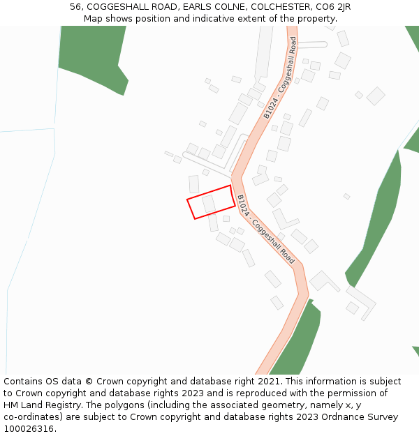 56, COGGESHALL ROAD, EARLS COLNE, COLCHESTER, CO6 2JR: Location map and indicative extent of plot