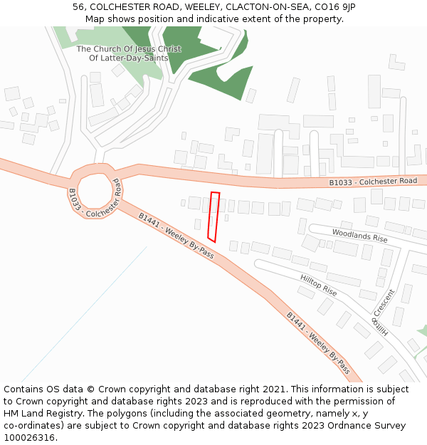 56, COLCHESTER ROAD, WEELEY, CLACTON-ON-SEA, CO16 9JP: Location map and indicative extent of plot