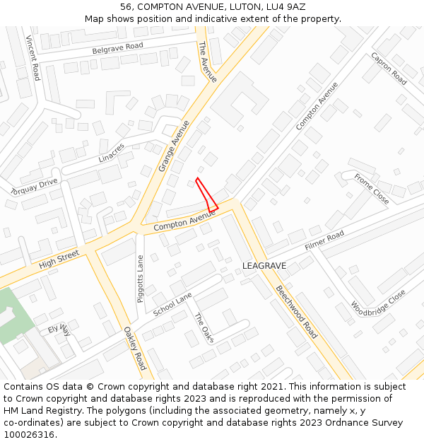 56, COMPTON AVENUE, LUTON, LU4 9AZ: Location map and indicative extent of plot