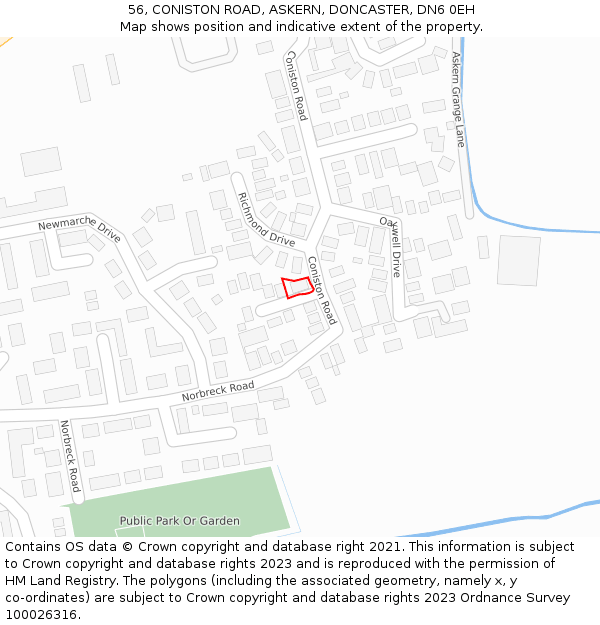 56, CONISTON ROAD, ASKERN, DONCASTER, DN6 0EH: Location map and indicative extent of plot