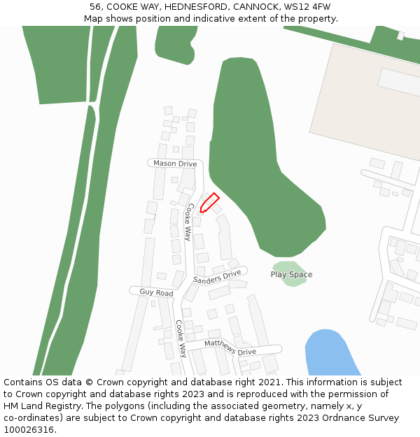 56, COOKE WAY, HEDNESFORD, CANNOCK, WS12 4FW: Location map and indicative extent of plot