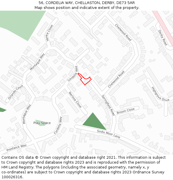 56, CORDELIA WAY, CHELLASTON, DERBY, DE73 5AR: Location map and indicative extent of plot