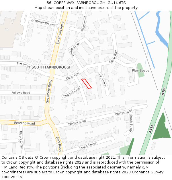 56, CORFE WAY, FARNBOROUGH, GU14 6TS: Location map and indicative extent of plot