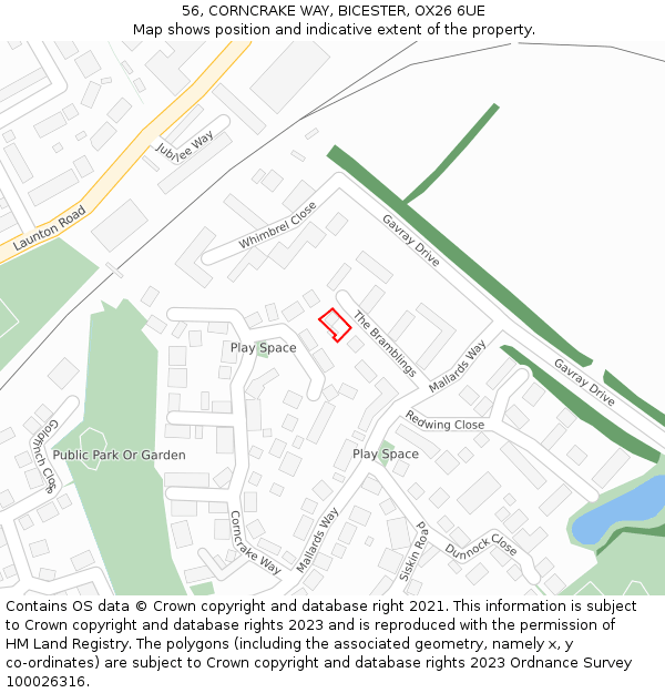 56, CORNCRAKE WAY, BICESTER, OX26 6UE: Location map and indicative extent of plot