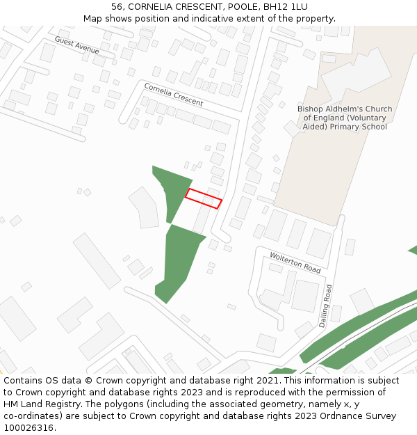 56, CORNELIA CRESCENT, POOLE, BH12 1LU: Location map and indicative extent of plot