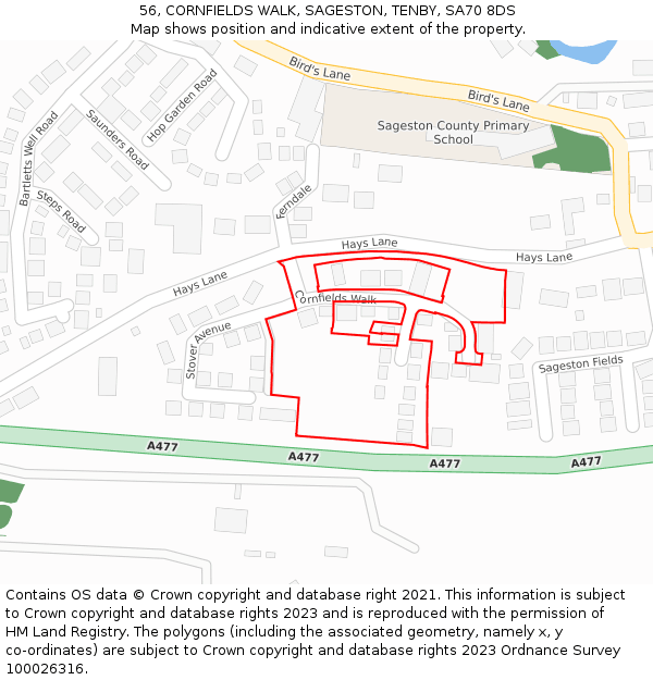 56, CORNFIELDS WALK, SAGESTON, TENBY, SA70 8DS: Location map and indicative extent of plot