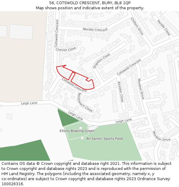 56, COTSWOLD CRESCENT, BURY, BL8 1QP: Location map and indicative extent of plot