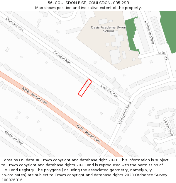 56, COULSDON RISE, COULSDON, CR5 2SB: Location map and indicative extent of plot