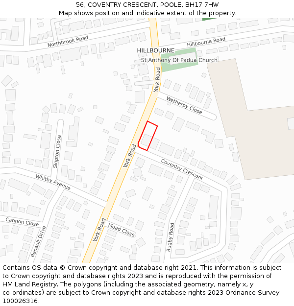 56, COVENTRY CRESCENT, POOLE, BH17 7HW: Location map and indicative extent of plot