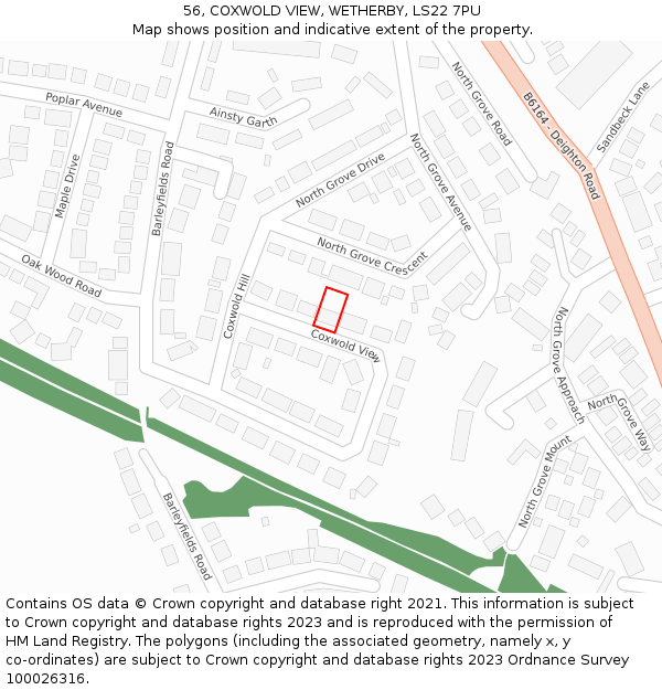 56, COXWOLD VIEW, WETHERBY, LS22 7PU: Location map and indicative extent of plot