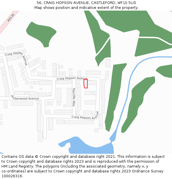 56, CRAIG HOPSON AVENUE, CASTLEFORD, WF10 5US: Location map and indicative extent of plot