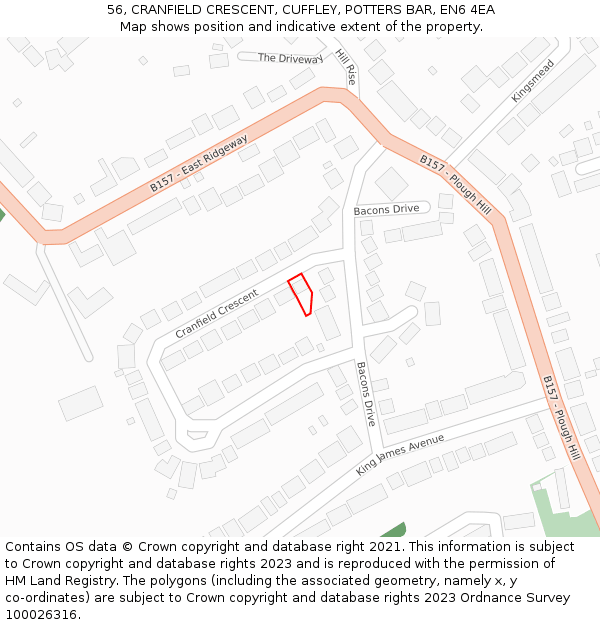 56, CRANFIELD CRESCENT, CUFFLEY, POTTERS BAR, EN6 4EA: Location map and indicative extent of plot