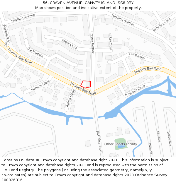 56, CRAVEN AVENUE, CANVEY ISLAND, SS8 0BY: Location map and indicative extent of plot