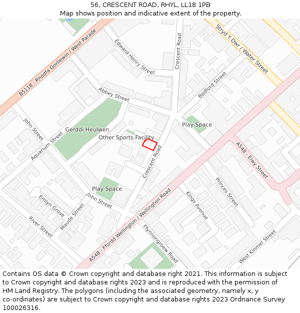 56, CRESCENT ROAD, RHYL, LL18 1PB: Location map and indicative extent of plot