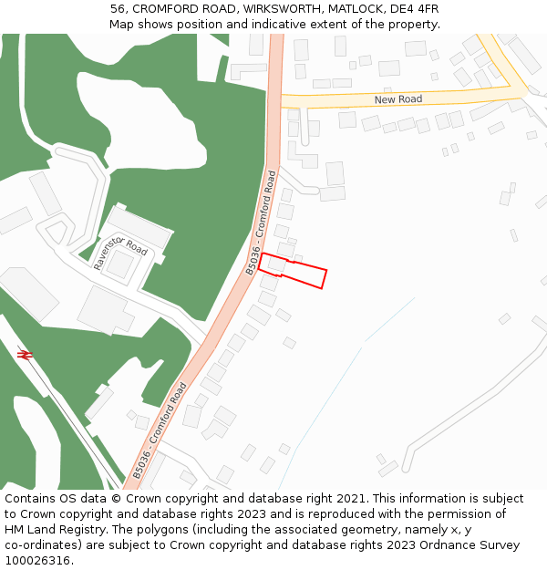 56, CROMFORD ROAD, WIRKSWORTH, MATLOCK, DE4 4FR: Location map and indicative extent of plot