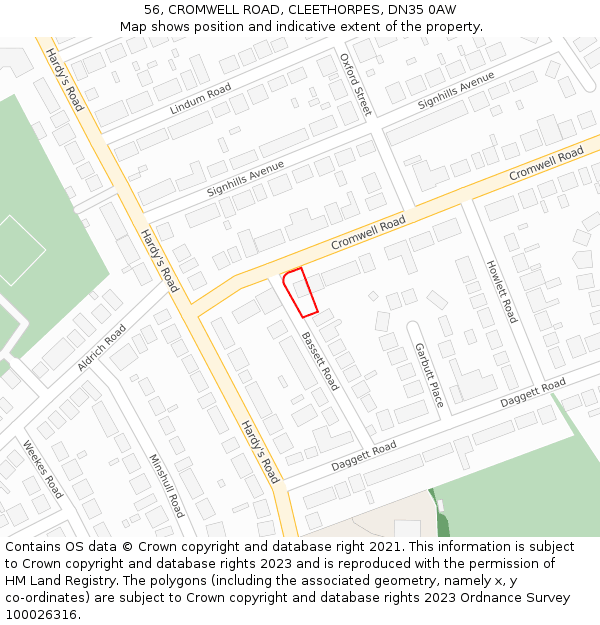 56, CROMWELL ROAD, CLEETHORPES, DN35 0AW: Location map and indicative extent of plot