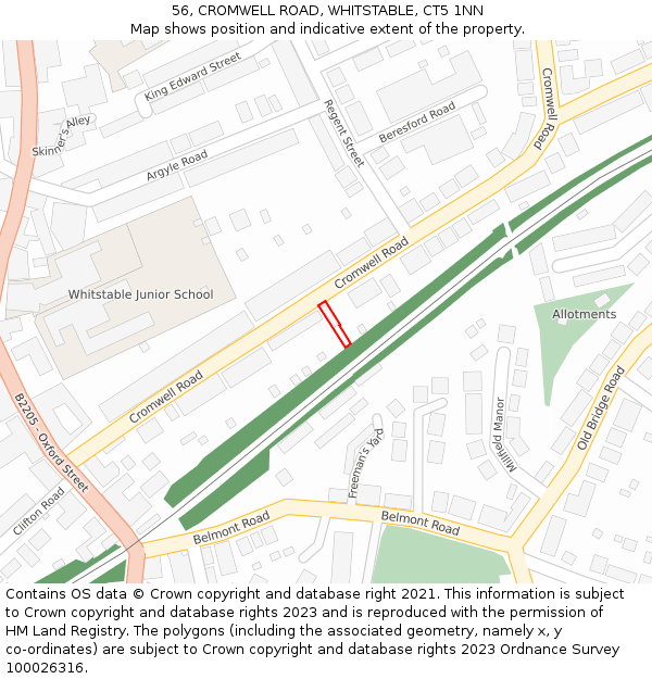 56, CROMWELL ROAD, WHITSTABLE, CT5 1NN: Location map and indicative extent of plot