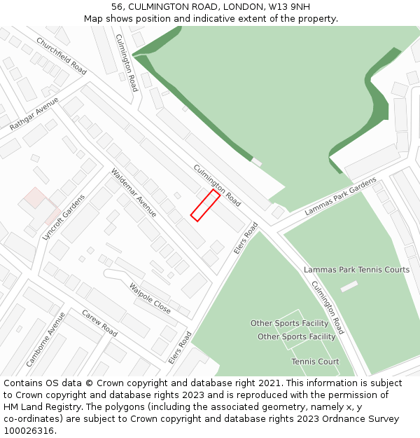 56, CULMINGTON ROAD, LONDON, W13 9NH: Location map and indicative extent of plot