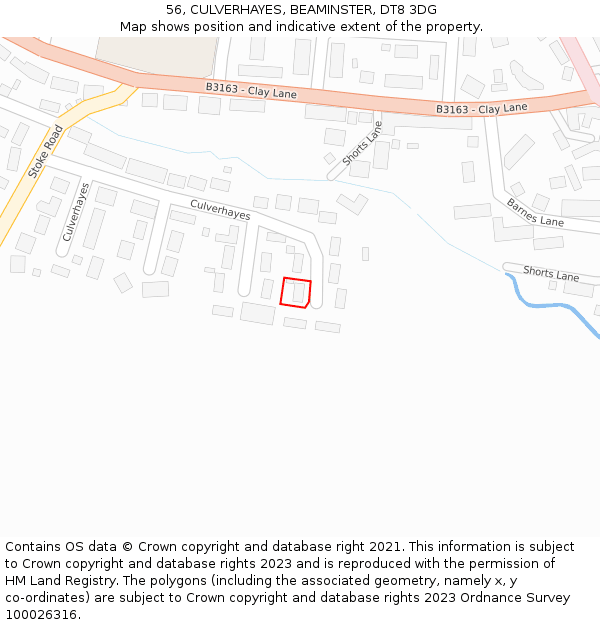 56, CULVERHAYES, BEAMINSTER, DT8 3DG: Location map and indicative extent of plot