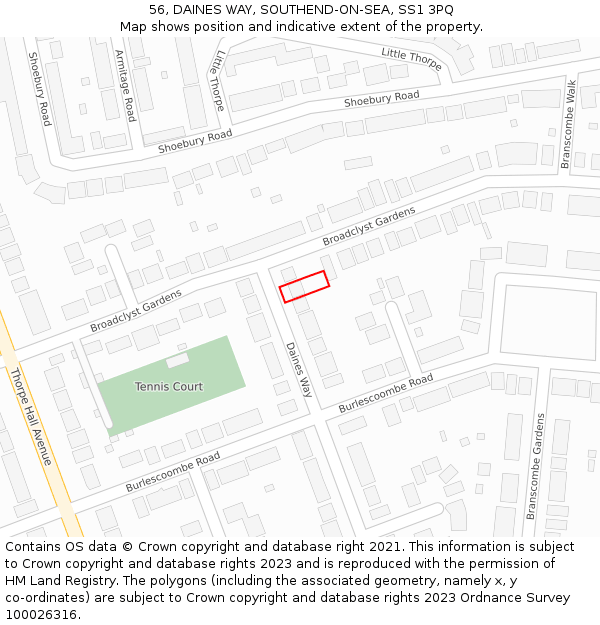 56, DAINES WAY, SOUTHEND-ON-SEA, SS1 3PQ: Location map and indicative extent of plot