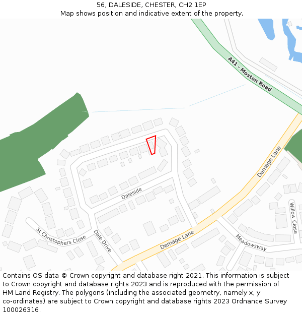 56, DALESIDE, CHESTER, CH2 1EP: Location map and indicative extent of plot