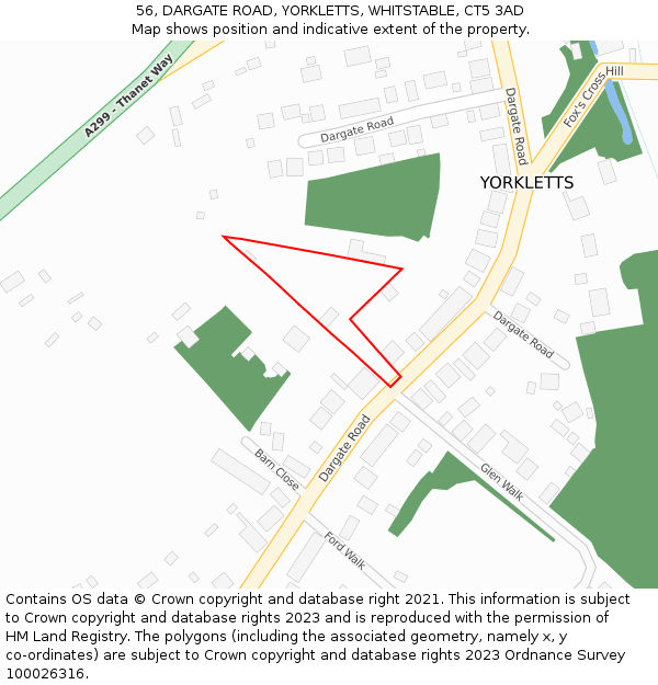 56, DARGATE ROAD, YORKLETTS, WHITSTABLE, CT5 3AD: Location map and indicative extent of plot
