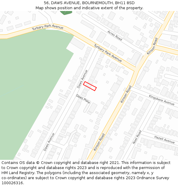 56, DAWS AVENUE, BOURNEMOUTH, BH11 8SD: Location map and indicative extent of plot