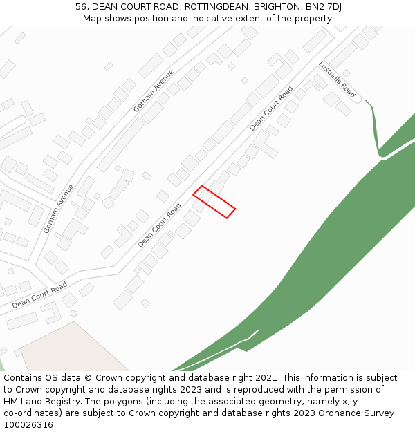 56, DEAN COURT ROAD, ROTTINGDEAN, BRIGHTON, BN2 7DJ: Location map and indicative extent of plot