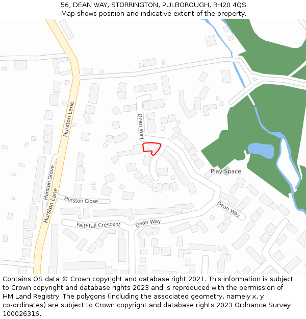 56, DEAN WAY, STORRINGTON, PULBOROUGH, RH20 4QS: Location map and indicative extent of plot