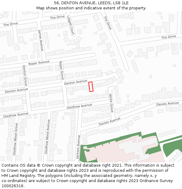 56, DENTON AVENUE, LEEDS, LS8 1LE: Location map and indicative extent of plot