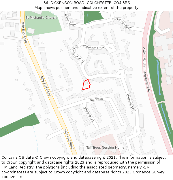 56, DICKENSON ROAD, COLCHESTER, CO4 5BS: Location map and indicative extent of plot