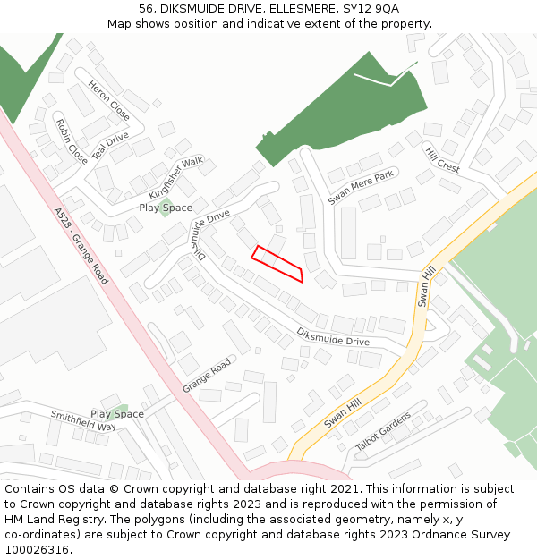 56, DIKSMUIDE DRIVE, ELLESMERE, SY12 9QA: Location map and indicative extent of plot