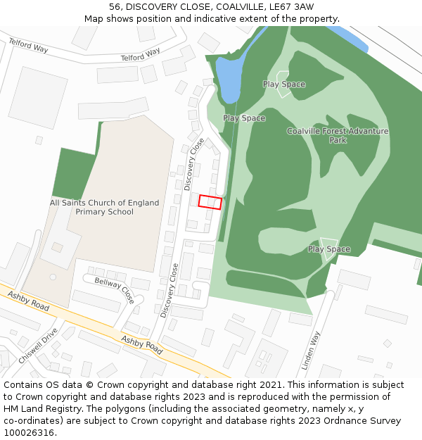 56, DISCOVERY CLOSE, COALVILLE, LE67 3AW: Location map and indicative extent of plot