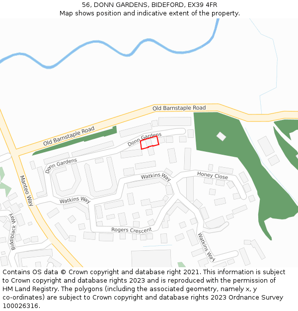 56, DONN GARDENS, BIDEFORD, EX39 4FR: Location map and indicative extent of plot