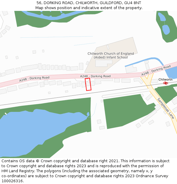 56, DORKING ROAD, CHILWORTH, GUILDFORD, GU4 8NT: Location map and indicative extent of plot