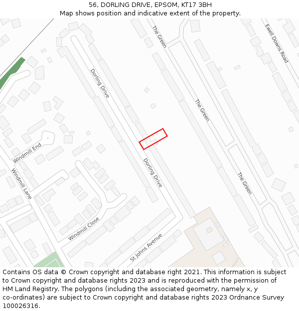 56, DORLING DRIVE, EPSOM, KT17 3BH: Location map and indicative extent of plot