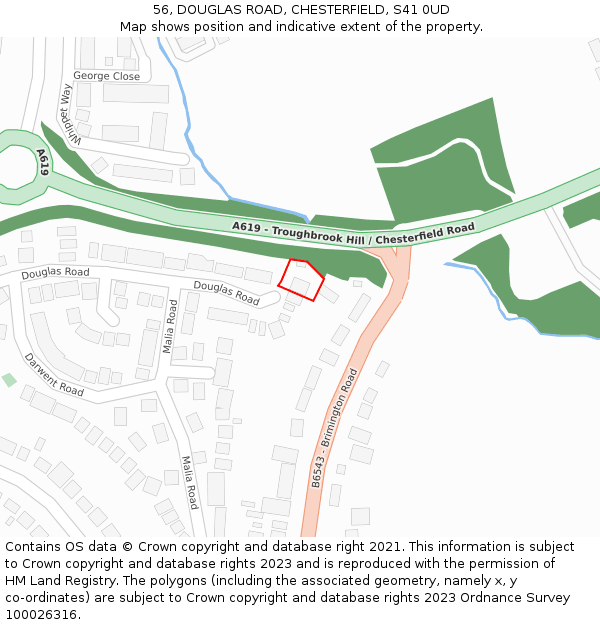 56, DOUGLAS ROAD, CHESTERFIELD, S41 0UD: Location map and indicative extent of plot