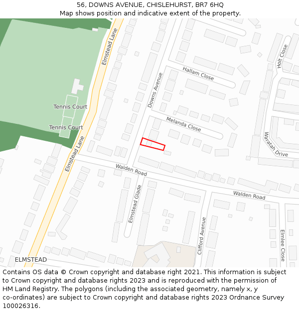 56, DOWNS AVENUE, CHISLEHURST, BR7 6HQ: Location map and indicative extent of plot