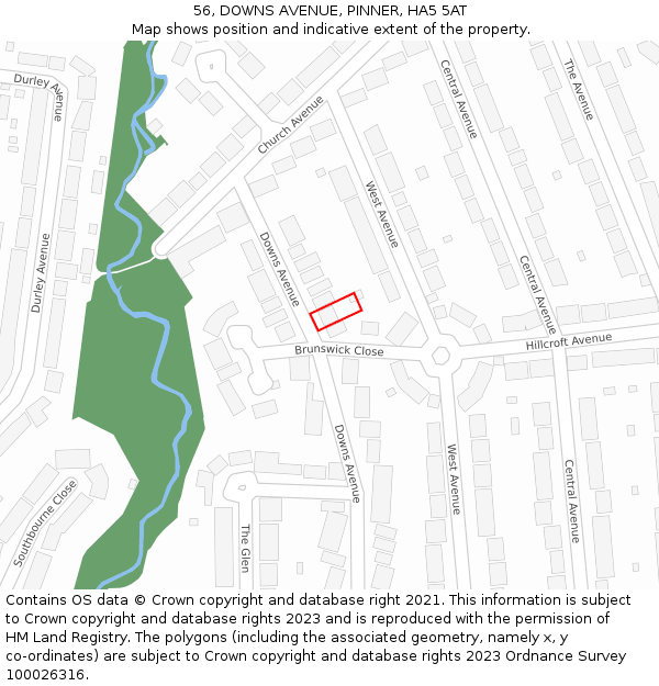 56, DOWNS AVENUE, PINNER, HA5 5AT: Location map and indicative extent of plot