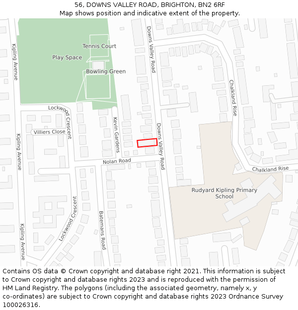 56, DOWNS VALLEY ROAD, BRIGHTON, BN2 6RF: Location map and indicative extent of plot