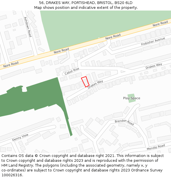 56, DRAKES WAY, PORTISHEAD, BRISTOL, BS20 6LD: Location map and indicative extent of plot
