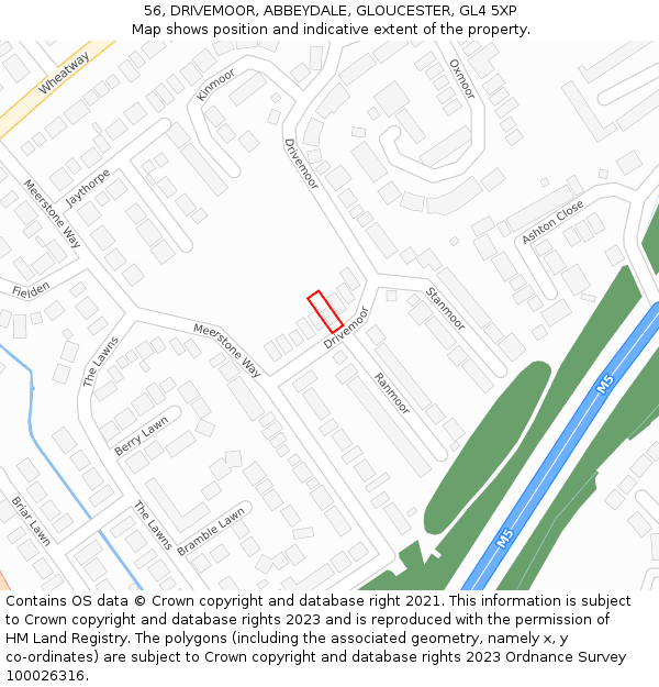 56, DRIVEMOOR, ABBEYDALE, GLOUCESTER, GL4 5XP: Location map and indicative extent of plot