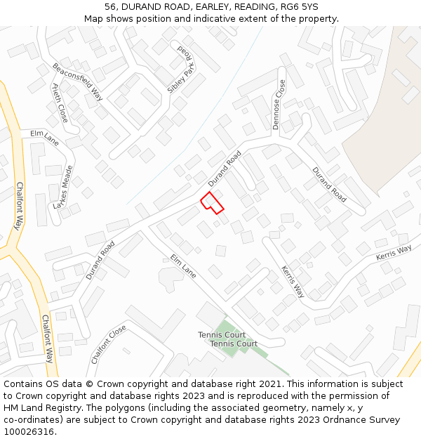 56, DURAND ROAD, EARLEY, READING, RG6 5YS: Location map and indicative extent of plot